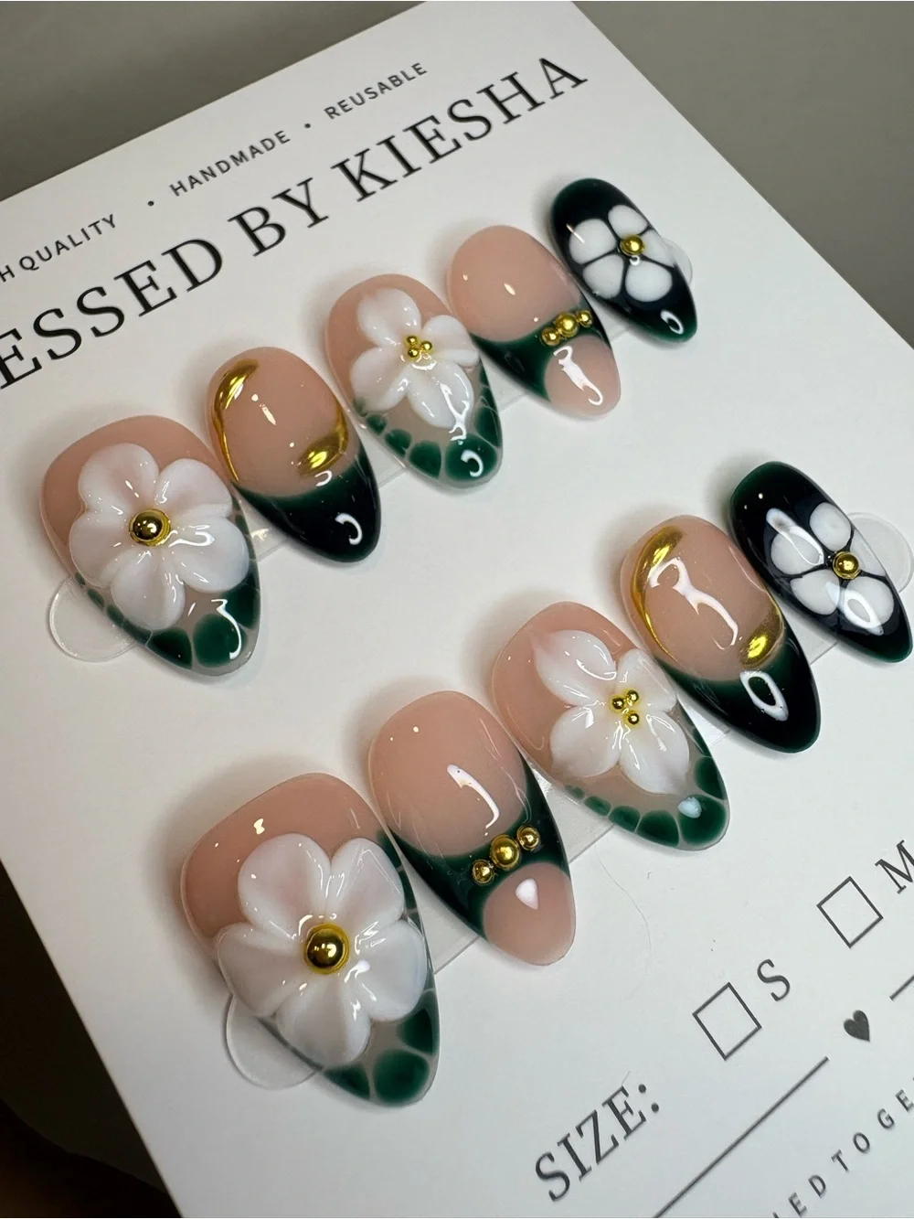 Floral Green & Nude Press-On Nails